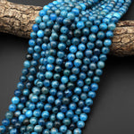 Natural Blue Apatite 6mm 8mm 10mm Smooth Round Beads 15.5" Strand