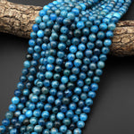 AAA Natural Blue Apatite 4mm 6mm 8mm 10mm Smooth Round Beads 15.5" Strand
