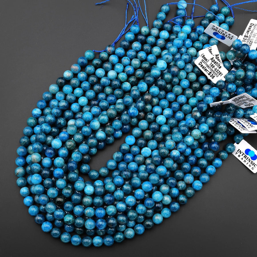 Natural Blue Apatite 6mm 8mm 10mm Smooth Round Beads 15.5" Strand