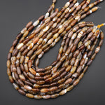 Natural Caramel Brown Tibetan Agate Barrel Beads 15.5" Strand