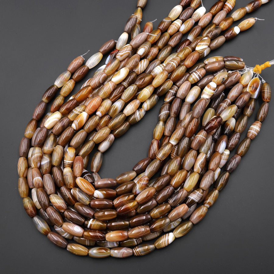 Natural Caramel Brown Tibetan Agate Barrel Beads 15.5" Strand