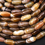 Natural Caramel Brown Tibetan Agate Barrel Beads 15.5" Strand