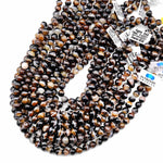 AAA Natural Brown Tuxedo Agate 8mm 10mm Smooth Round Beads Amazing Bands Veins 15.5" Strand