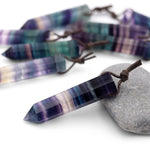 AAA Natural Rainbow Fluorite Crystal Point Pendant Side Drilled Gemstone Tower Pendulum