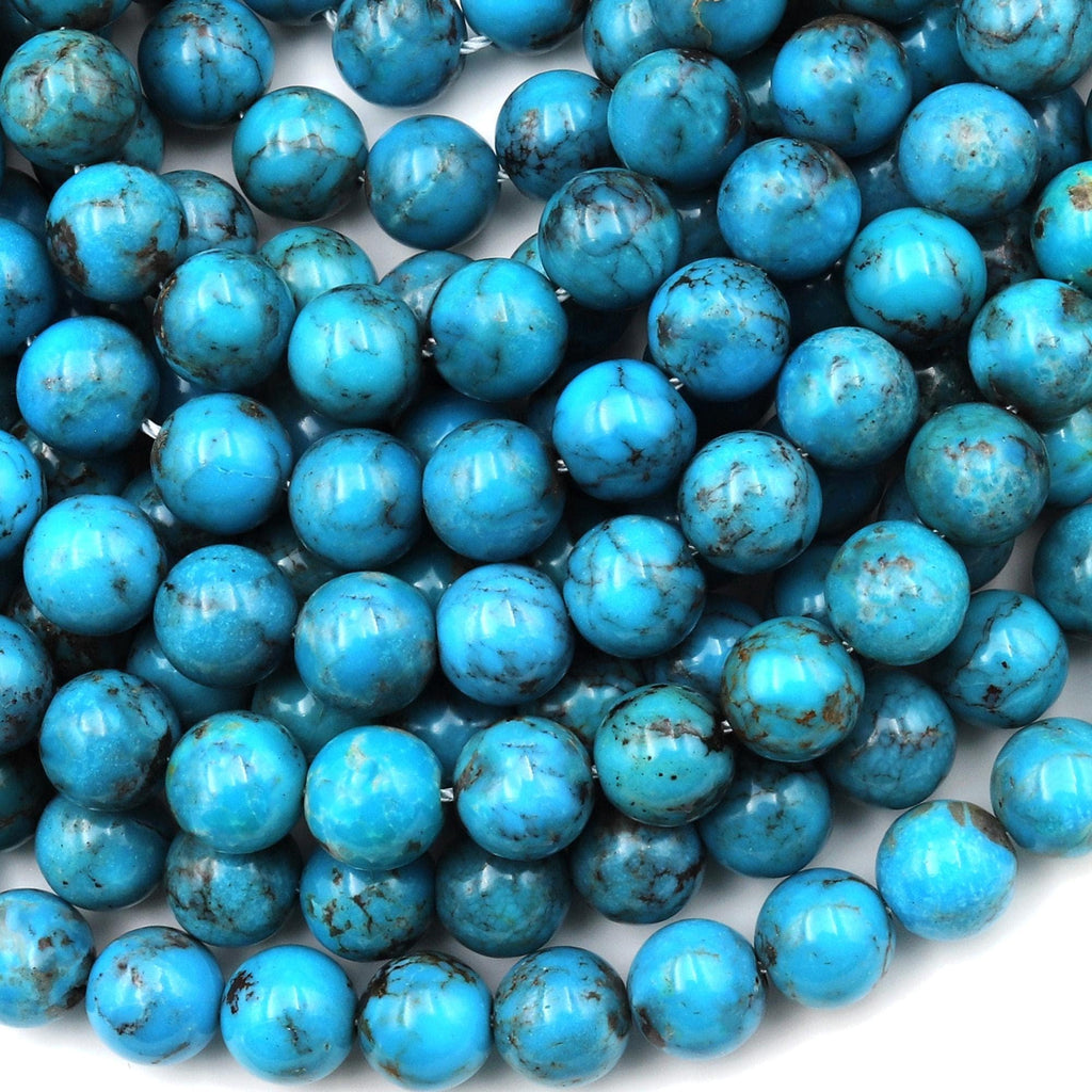 Natural Arizona Blue Turquoise 8mm Round Beads Real Genuine Turquoise Gemstone 15.5" Strand