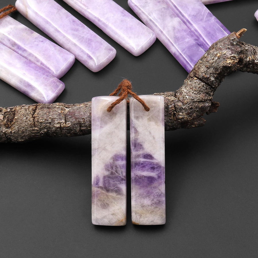 Natural Lilac Amethyst Earring Pair Rectangle Matched Gemstone Beads A1