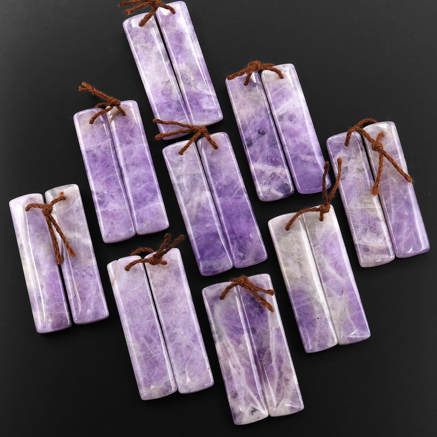 Natural Lilac Amethyst Earring Pair Rectangle Matched Gemstone Beads