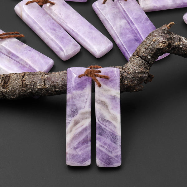 Natural Lilac Amethyst Earring Pair Rectangle Matched Gemstone Beads A2