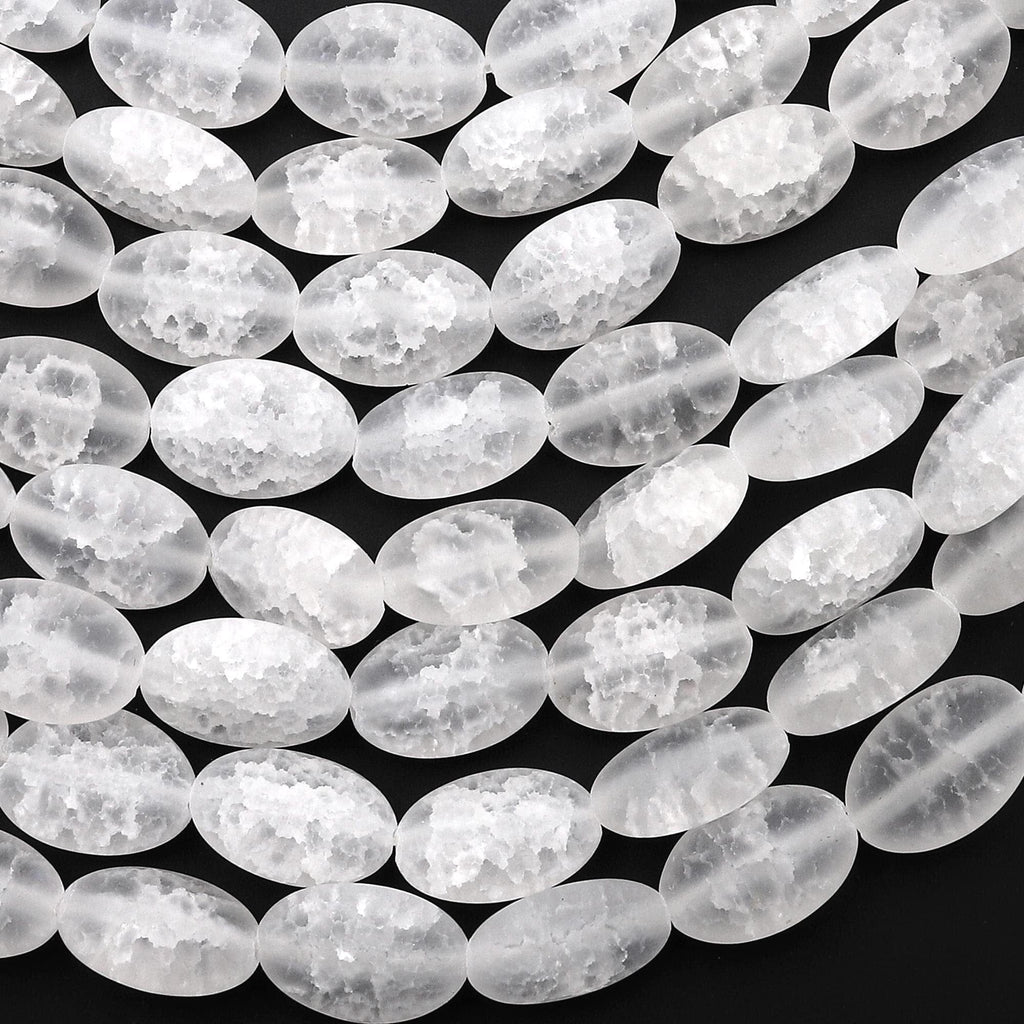 Matte Natural Cracked Rock Crystal Quartz Oval Beads 12x8mm 15.5" Strand