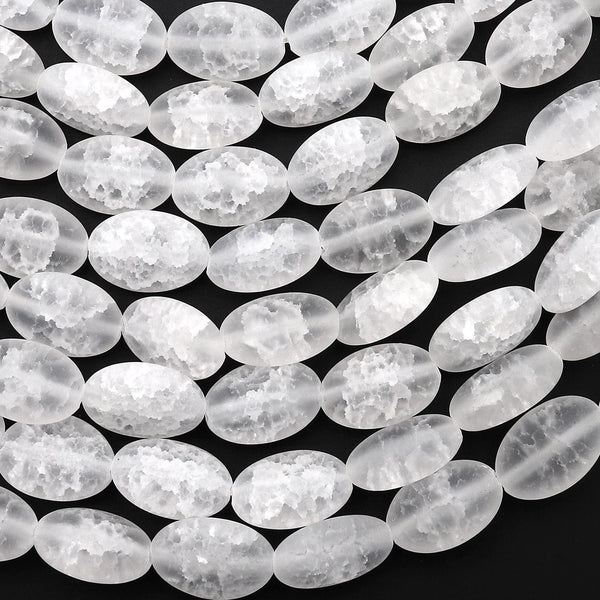 Matte Natural Cracked Rock Crystal Quartz Oval Beads 12x8mm 15.5" Strand