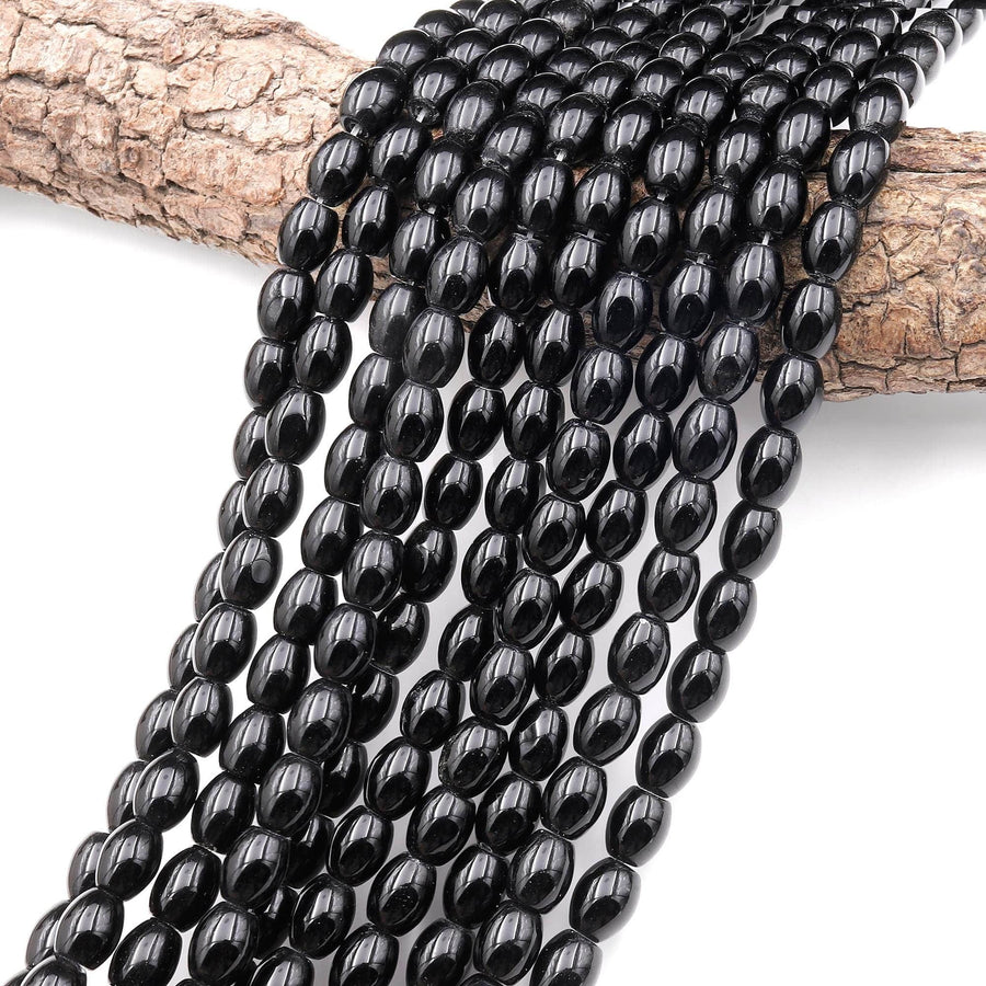 Natural Black Onyx Smooth Drum Barrel Beads 15.5" Strand