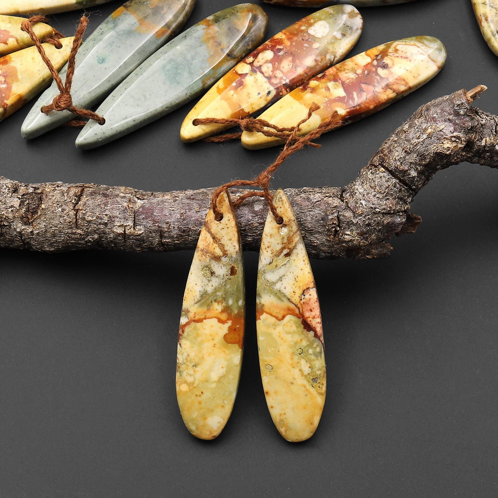 Natural Owyhee Picture Jasper Teardrop Earring Pair Drilled Matched Gemstone Beads From Oregon A4