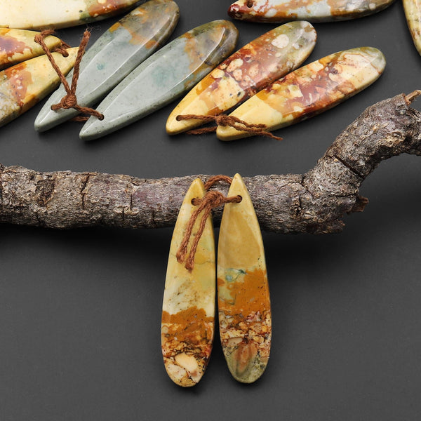 Natural Owyhee Picture Jasper Teardrop Earring Pair Drilled Matched Gemstone Beads From Oregon A7