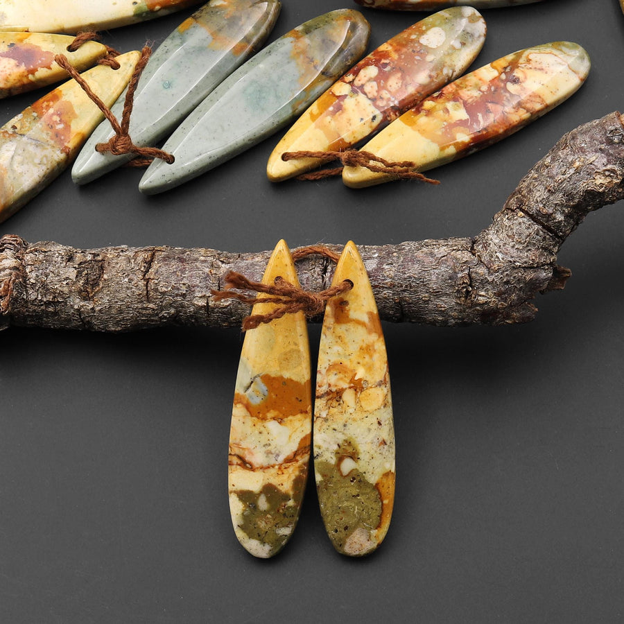 Natural Owyhee Picture Jasper Teardrop Earring Pair Drilled Matched Gemstone Beads From Oregon A9