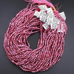 Faceted Natural Pink Tourmaline 3mm 4mm 5mm 6mm Round Beads Micro Diamond Cut Gemstone 15.5" Strand