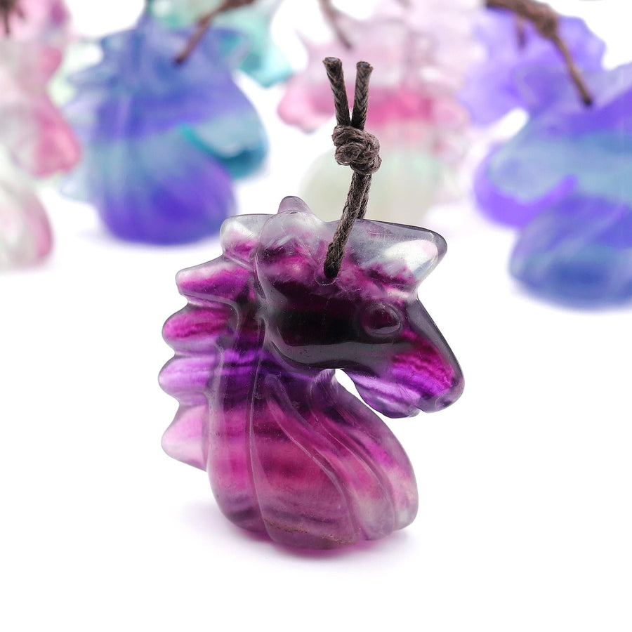 AAA Hand Carved Natural Candy Fluorite Unicorn Pendant