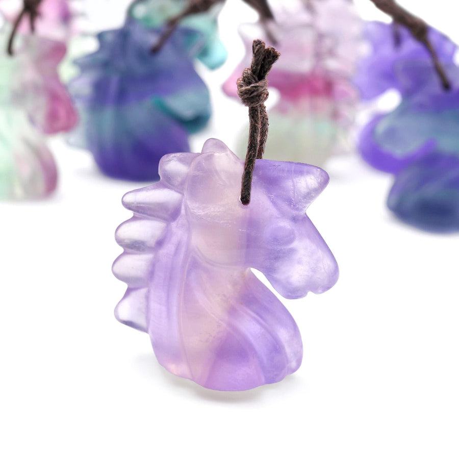 AAA Hand Carved Natural Candy Fluorite Unicorn Pendant