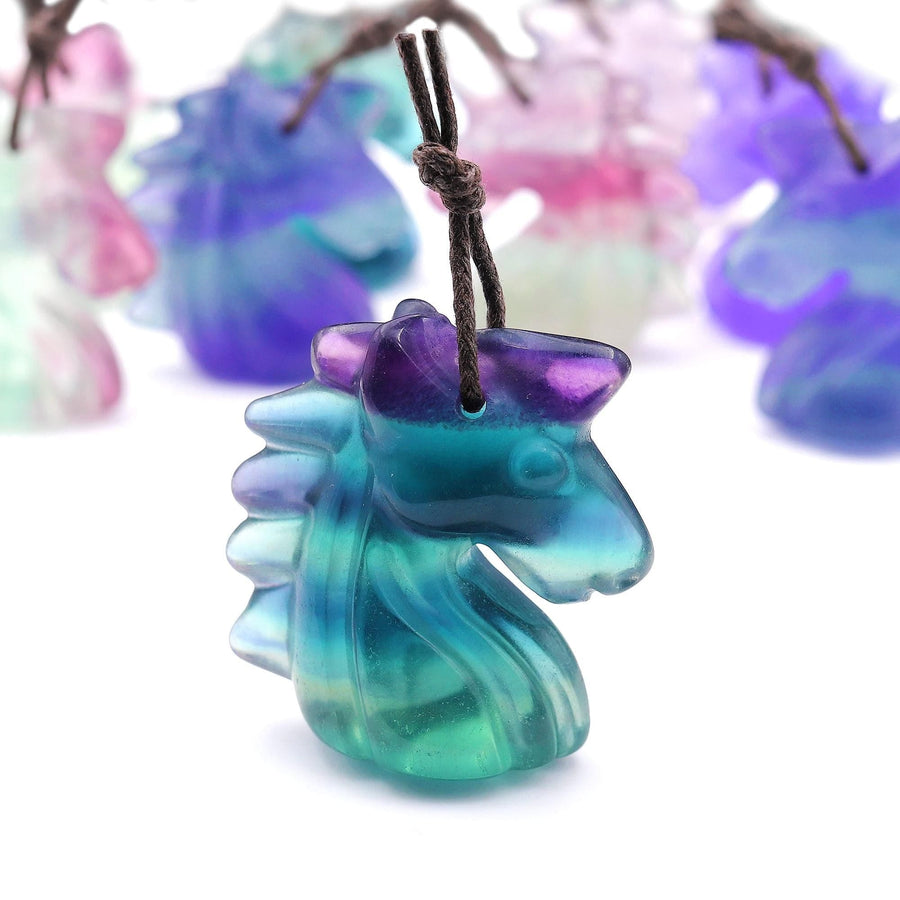 AAA Hand Carved Natural Candy Fluorite Unicorn Pendant