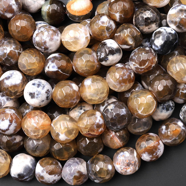 Faceted Brown Dragon Vein Agate Aka Brown Fire Agate 10mm Round Beads 15" Strand