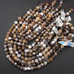 Faceted Brown Dragon Vein Agate Aka Brown Fire Agate 10mm Round Beads 15" Strand