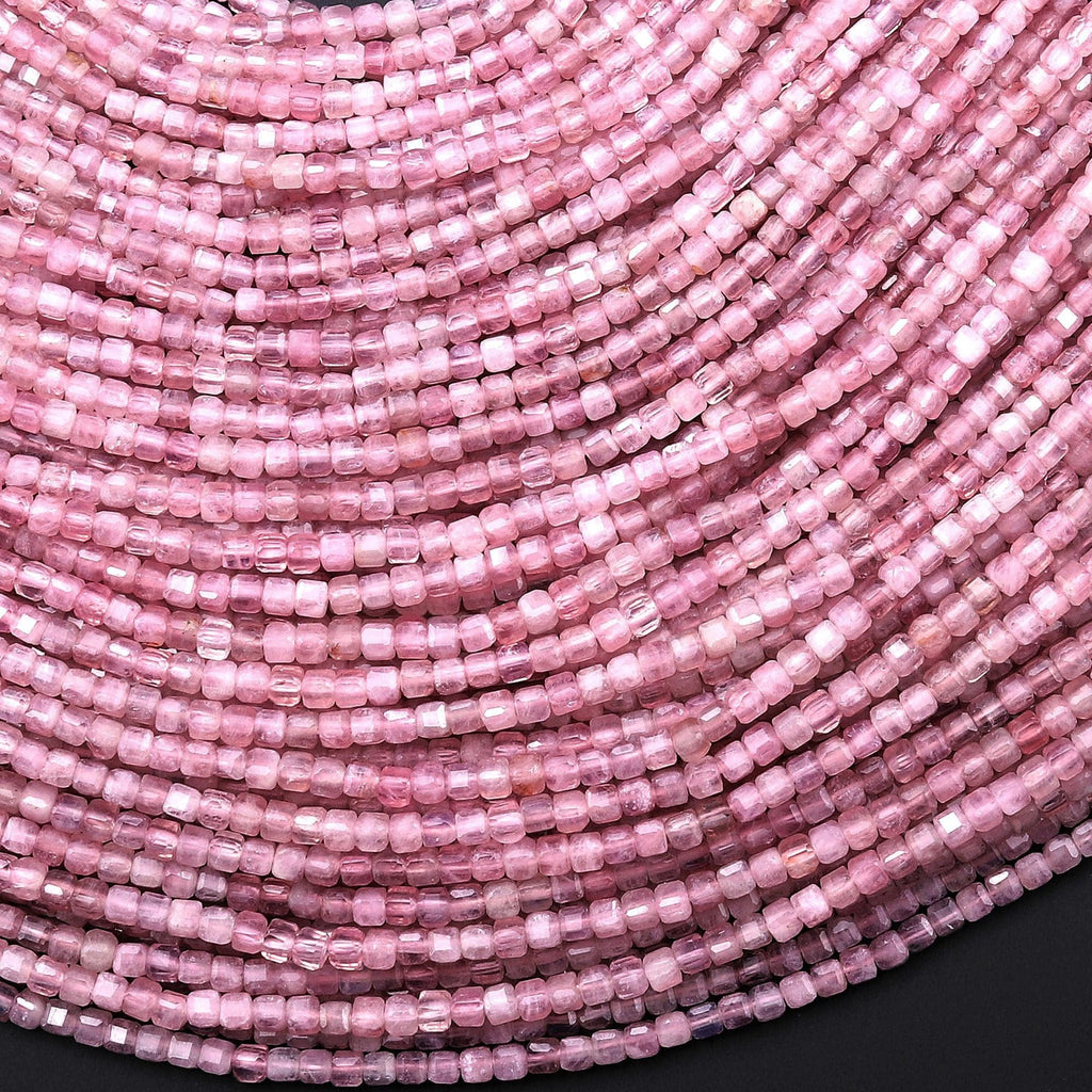 Natural Madagascar Mauve Pink Rose Quartz 2mm 3mm Faceted Cube Gemstone Beads 15.5" Strand