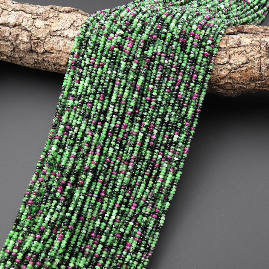 AAA Natural Ruby Zoisite 2mm Faceted Rondelle Beads Micro Laser Diamond Cut Gemstone 15.5" Strand