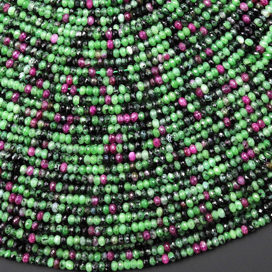 AAA Natural Ruby Zoisite 2mm Faceted Rondelle Beads Micro Laser Diamond Cut Gemstone 15.5" Strand