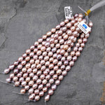 Large Hole Pearls Beads Natural Mauve Purple Pink Genuine Freshwater Pearl Potato Oval Big 2mm Drill Hole 8" Strand