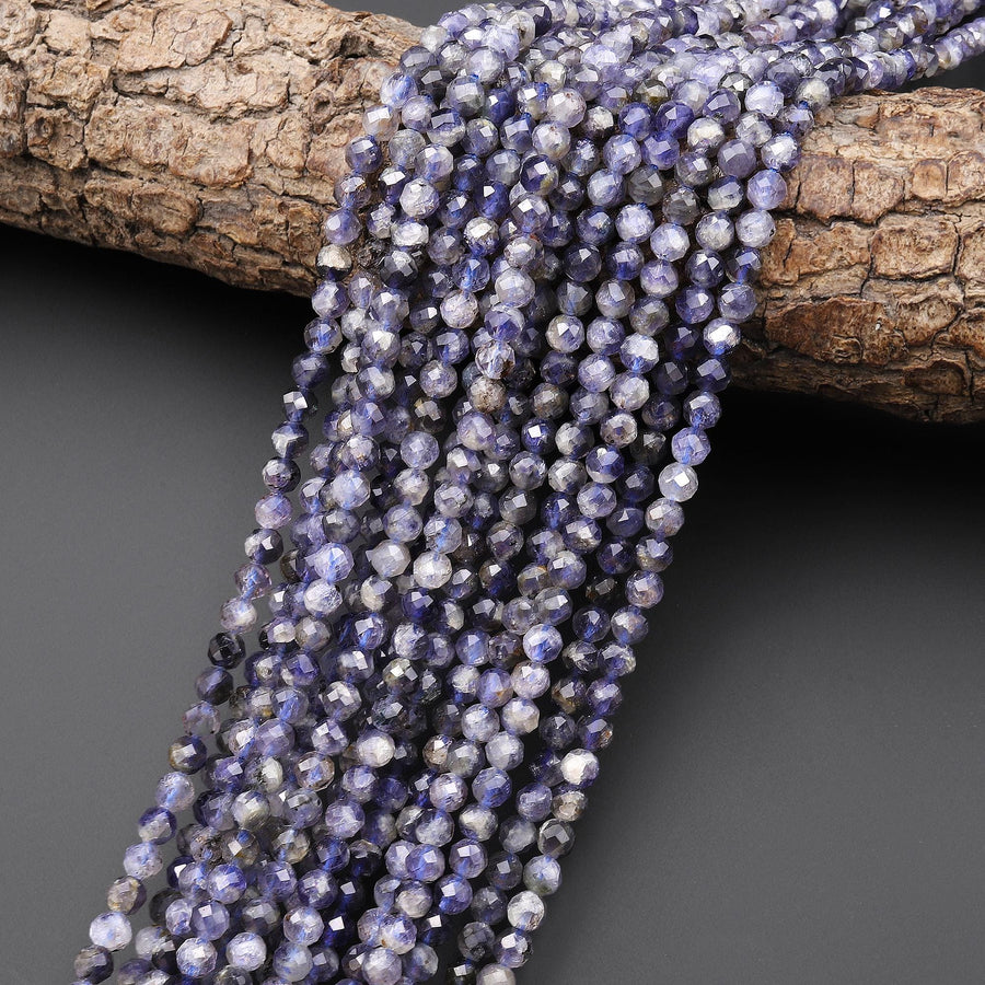 Natural Blue Iolite Faceted 4mm Round Beads 15.5" Strand