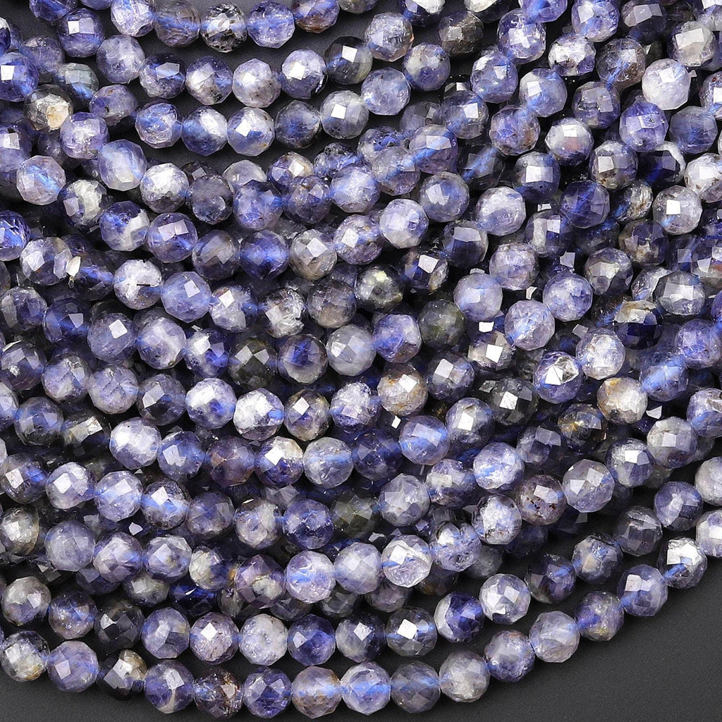 Natural Blue Iolite Faceted 4mm Round Beads 15.5" Strand