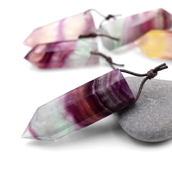 AAA Natural Candy Fluorite Faceted Crystal Point Pendant Side Drilled Gemstone Tower Pendulum A10