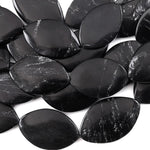 Natural Brazilian Black Stone Marquise Oval Beads Hand Cut Gemstone 15.5" Strand