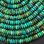 AAA Genuine Natural Blue Green Golden Turquoise 8mm Faceted Thin Rondelle Beads 15.5" Strand