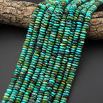 AAA Genuine Natural Blue Green Golden Turquoise 8mm Faceted Thin Rondelle Beads 15.5" Strand