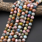 Natural Blue Green Aquamarine Pink Peach Morganite Round Beads 12mm 15.5" Strand