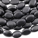 Matte Natural Brazilian Black Stone Oval Beads Gemstone 15.5" Strand