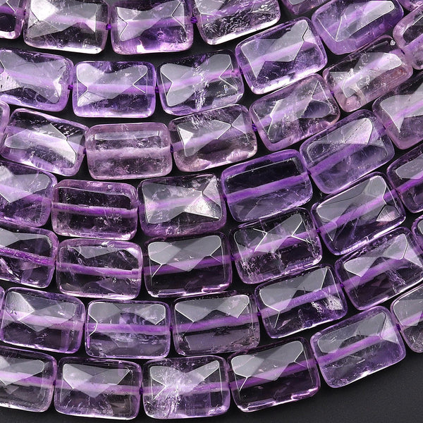 Translucent Natural Purple Amethyst Faceted Rectangle Cushion 8x12mm Beads 15.5" Strand