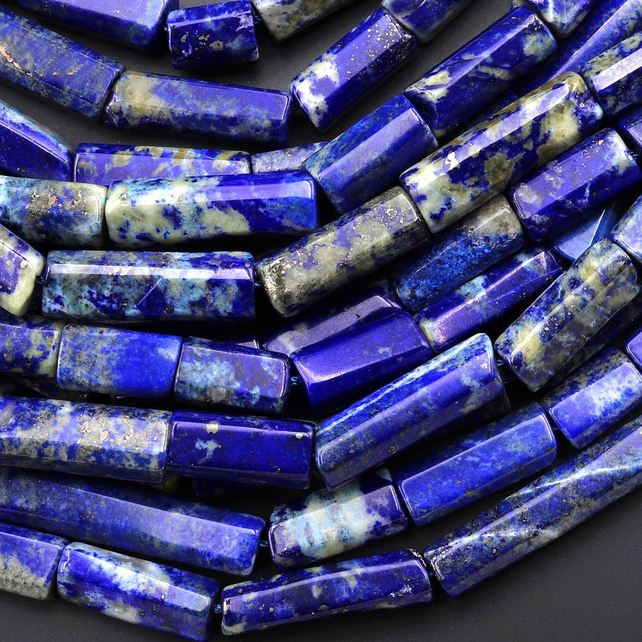 Natural Blue Lapis Faceted Tube Beads 15.5" Strand