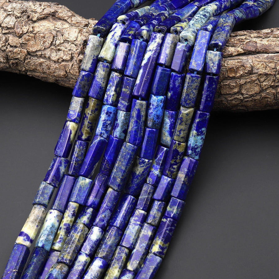 Natural Blue Lapis Faceted Tube Beads 15.5" Strand