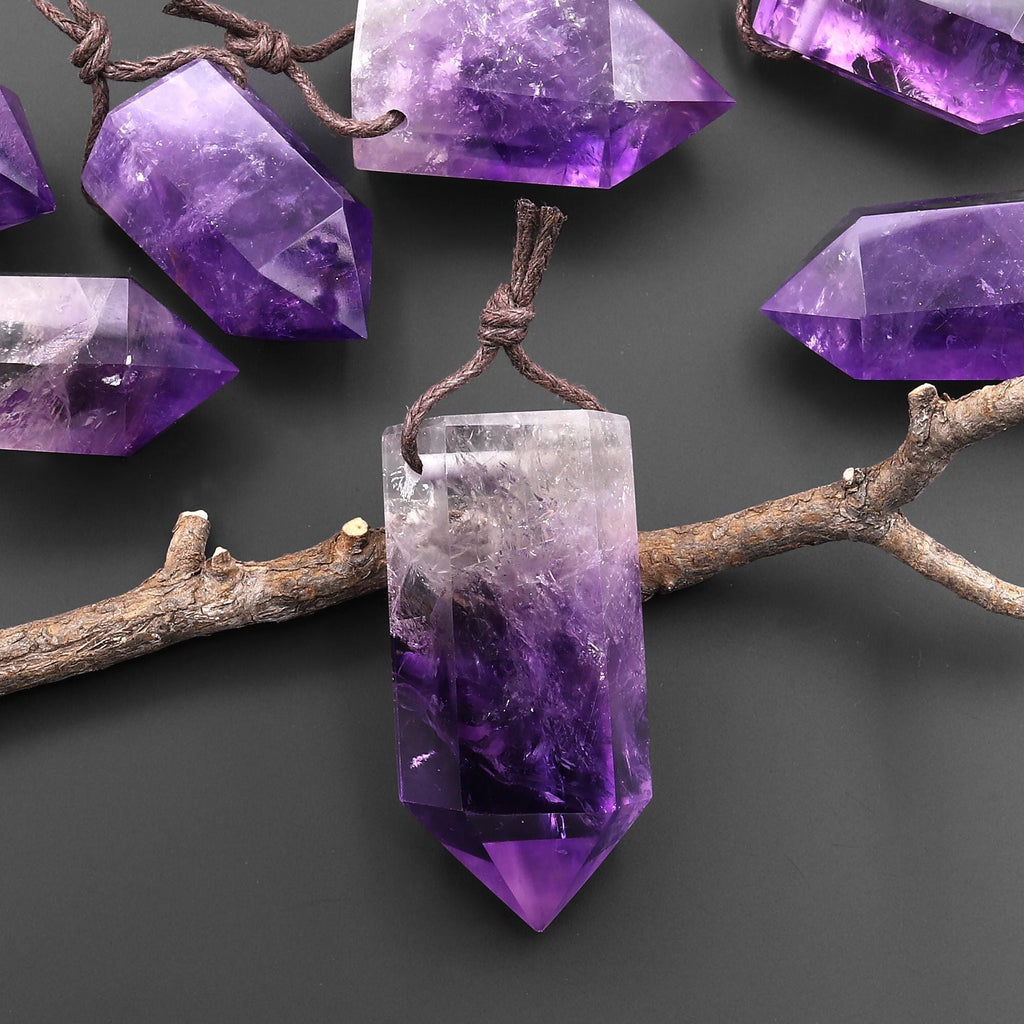 AAA Natural Purple Amethyst Obelisk Point Healing Crystal Pendant Side Drilled Tower Pendulum