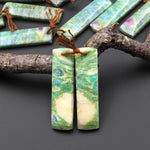 Natural Seafoam Green Fuchsite Earring Pair Rectangle Matched Gemstone Beads