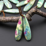 Natural Ruby in Seafoam Green Fuchsite Earring Pair Teardrop Matched Gemstone Beads