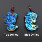 AAA Hand Carved Natural Golden Blue Green Labradorite Medusa Snake Goddess Pendant Gemstone Focal Bead