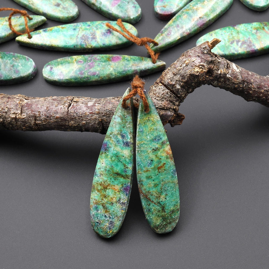 Natural Ruby Green Fuchsite Earring Pair Teardrop Matched Gemstone Beads