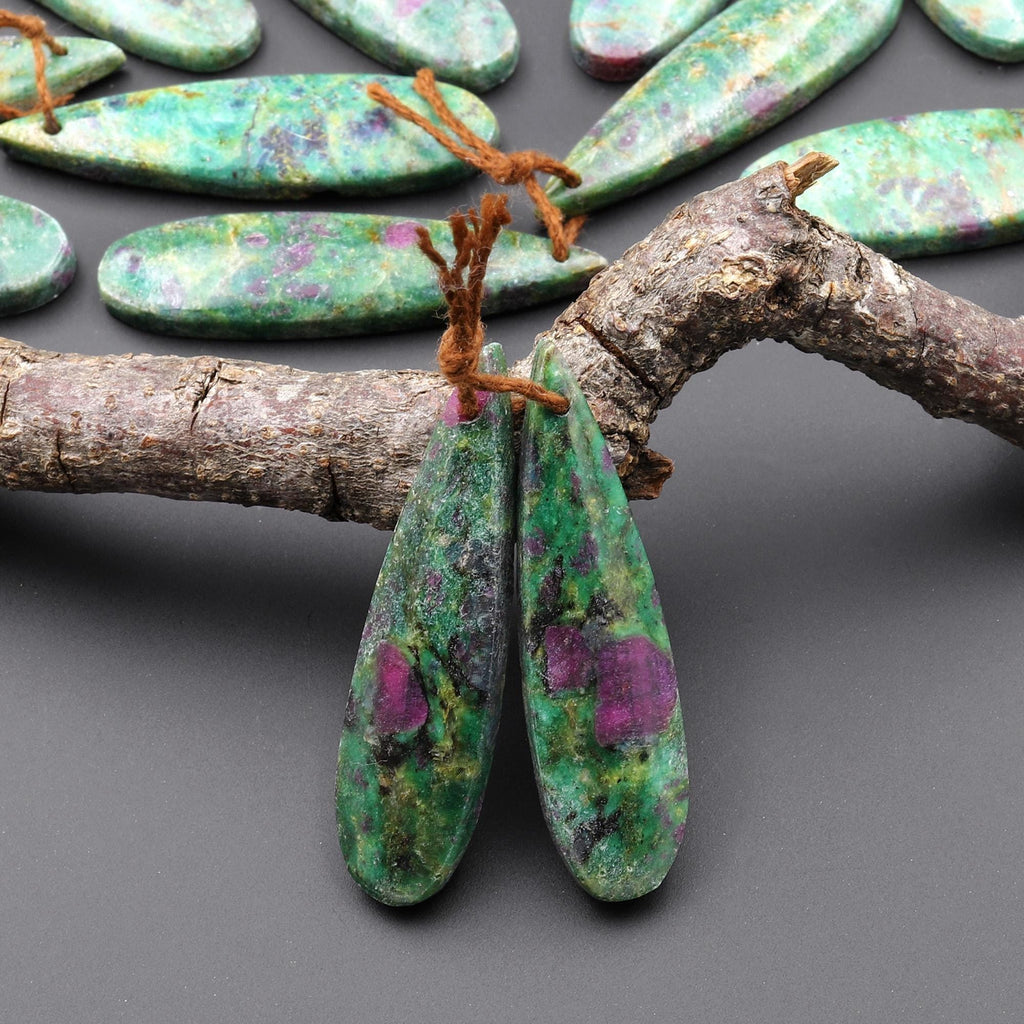 Natural Ruby Green Fuchsite Earring Pair Teardrop Matched Gemstone Beads