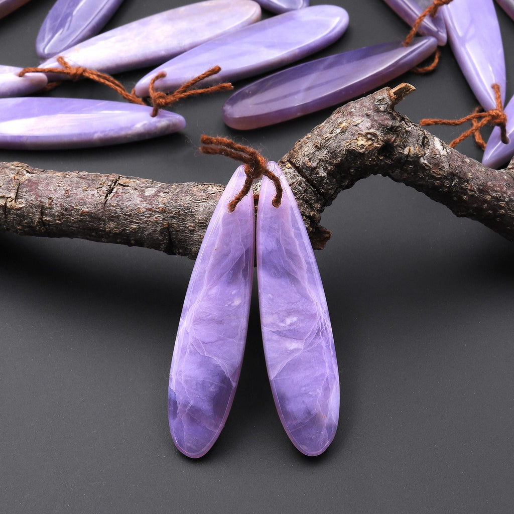 Natural Mexican Purple Luna Moon Agate Aka Amethystine Agate Earring Pair Matched Teardrop Gemstone Beads