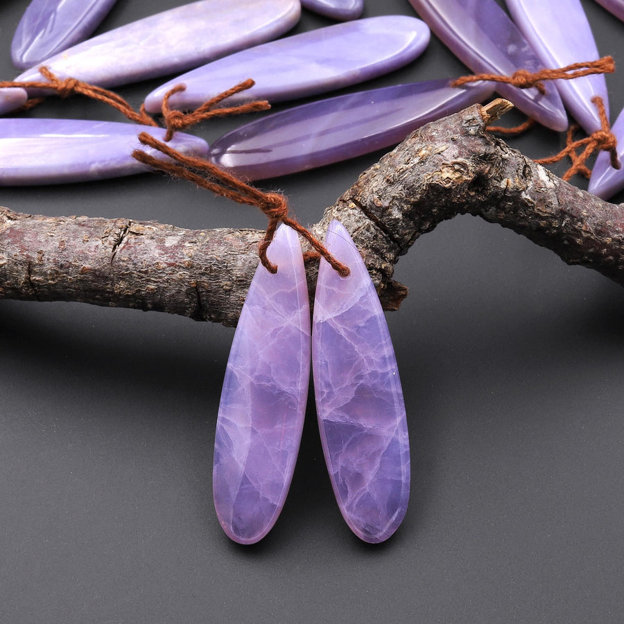 Natural Mexican Purple Luna Moon Agate Aka Amethystine Agate Earring Pair Matched Teardrop Gemstone Beads