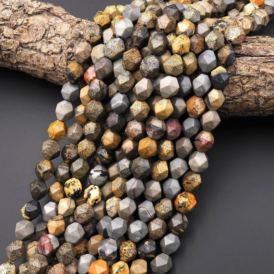 Star Cut Natural Wildhorse Picture Jasper Aka Artistic Jasper Faceted 10mm Rounded Nugget Beads 14" Strand