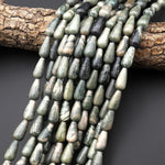 Natural Green Camouflage Jasper Smooth Teardrop Beads Vertically Drilled 15.5" Strand