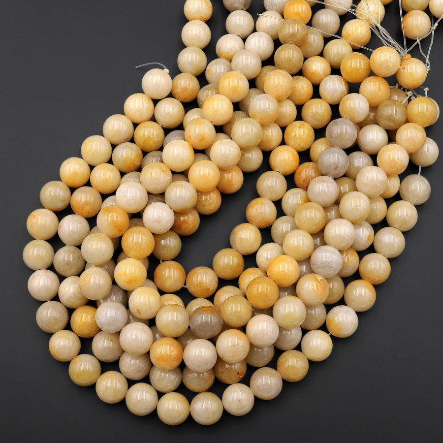 Large Natural Yellow Jade Round Beads 14mm Gemstone 15.5" Strand